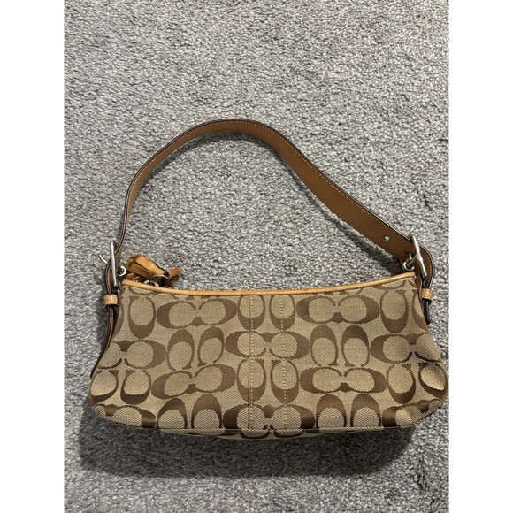 Vintage Coach 6371 East West Demi Baguette Shoulder Bag Beige Y2K Signature Logo - Picture 1 of 9